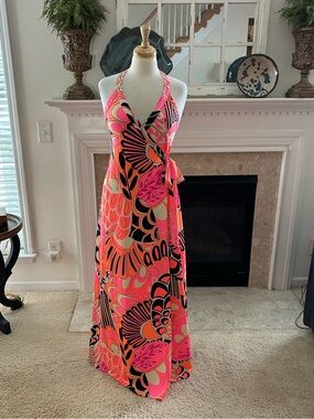 JB by Julie Brown Bold Multi Color Wrap Maxi Dress